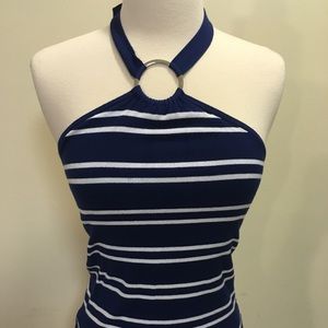 Blue and White Halter Top